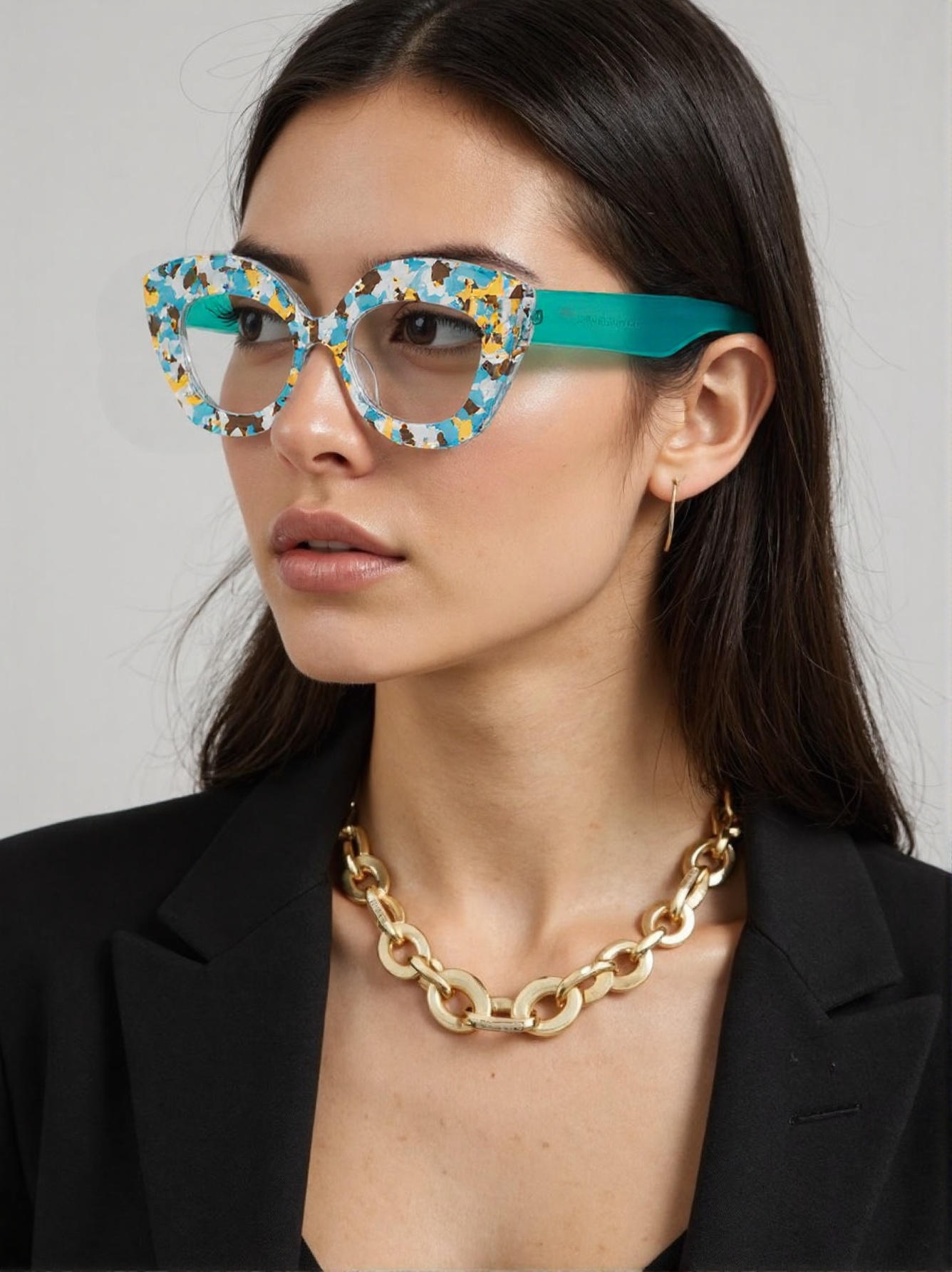 Lighting Glass Photography - Große Cat-Eye-Brille mit floraler Glasstruktur, elegante