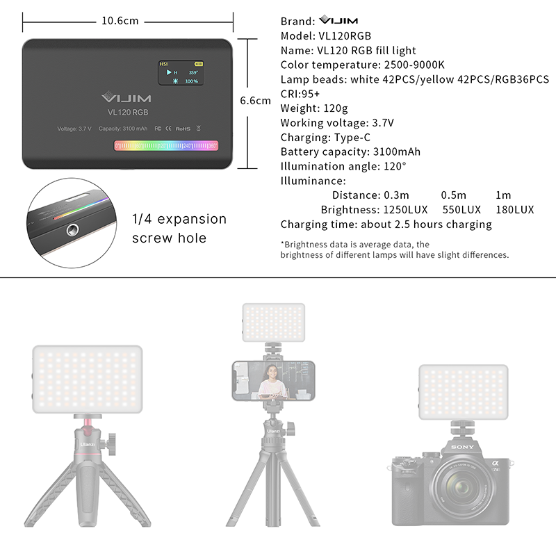 Ulanzi VL120 RGB Kamera Video  – Photography Lighting System Bewertung und Preis